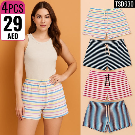 4PCS Women’s Striped Lounge Shorts - TSD630