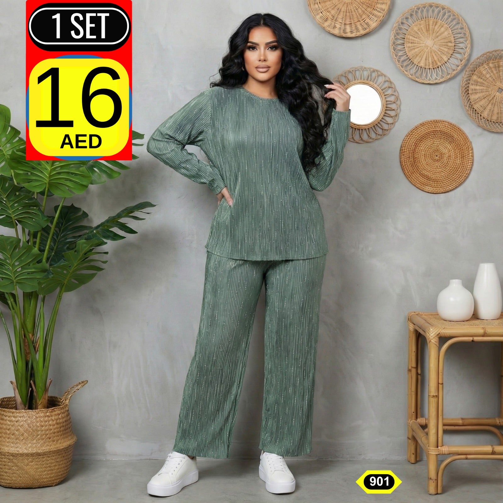 Elegant Ribbed Co-Ord Set (Top & Pants) - CG901