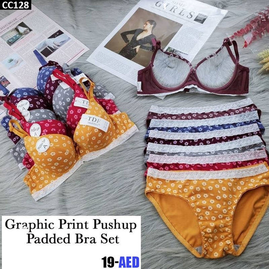 GRAPHIC PRINT PUSH UP BRA & PANTY SET - TSD128