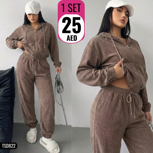 Women’s Cozy Corduroy Zip-Up Lounge Set - TSD822